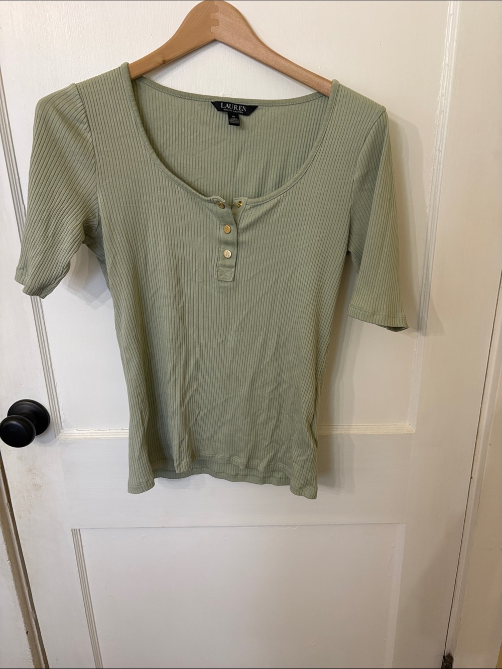 Lauren Ralph Lauren Light Sage Ribbed Henley Tee